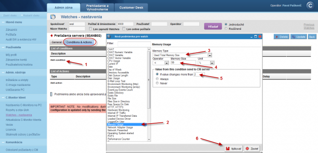 Setup of the condition to monitor RAM