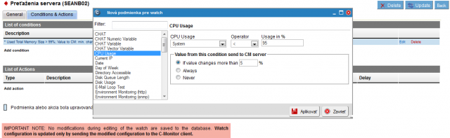 Setup of condition to monitor CPU