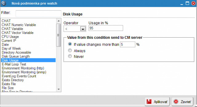 Setup of condition for monitoring of disks