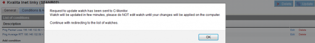 Warning not to edit the watch during transmission to the PC