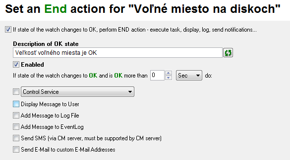 Setup of End action