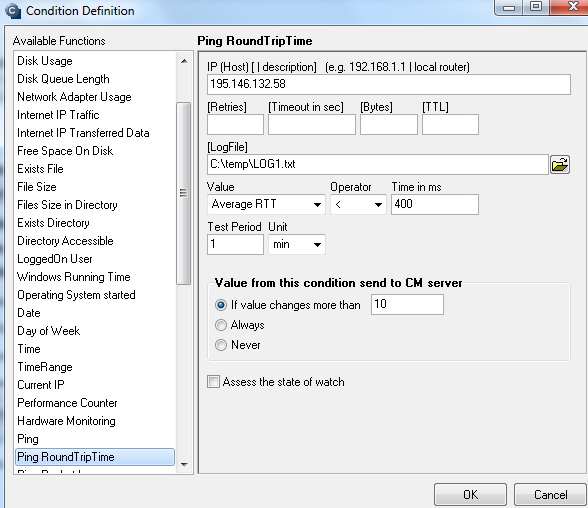 Setup of parameters for RTT