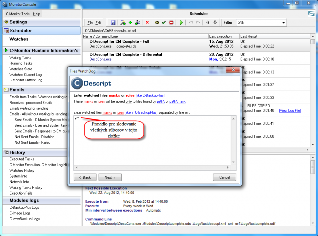 Set rules, which files of the directory are to be checked