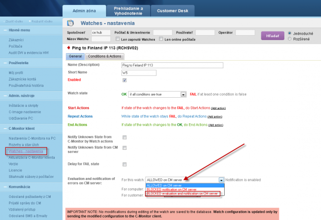 Image: Block of evaluation & notification of Watches' status from CM Server.