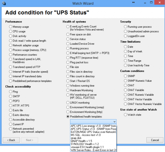 Setup of UPS monitoring through the wizard