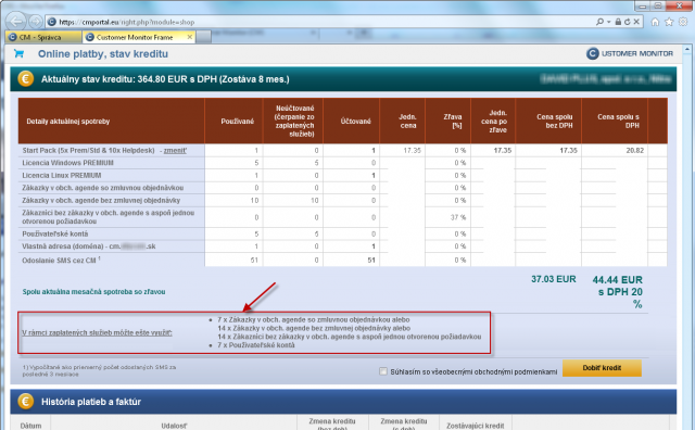 Summarization of drawn services and services, which remained unused within the paid fee