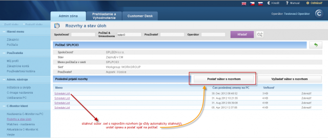 Download of the file ScheduleList.sdl and its upload after the editation on your PC