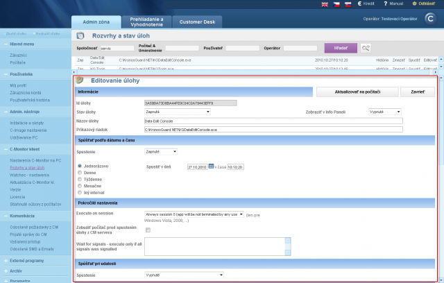 Sample of the form for editation of a particular scheduled task
