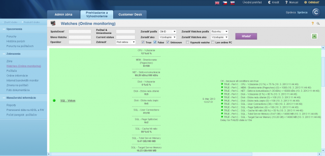Illustration in CM Portal of custom selection of performance counters for monitoring of SQL performance