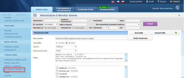 An example of sending the update package to selected computers