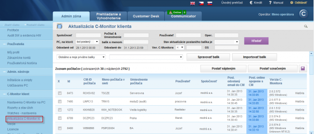 View of list of computers with the current C-Monitor client version