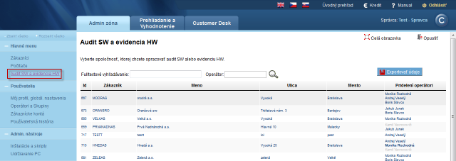 List of customers in Audit SW and HW inventory