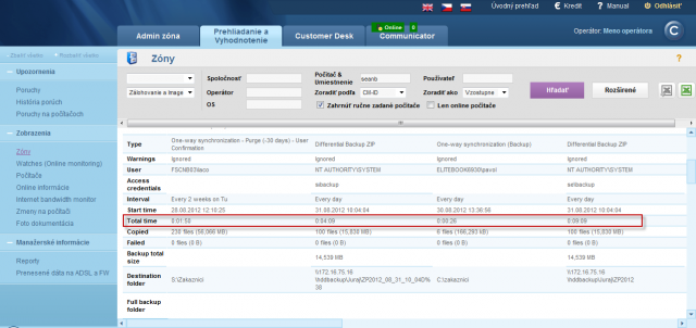 Monitoring of backup times in the section zones