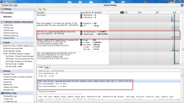 View of the current Ftp transfer speed at System  Runtime