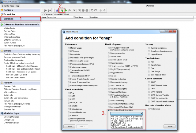 Setup of Watch for monitoring of NAS