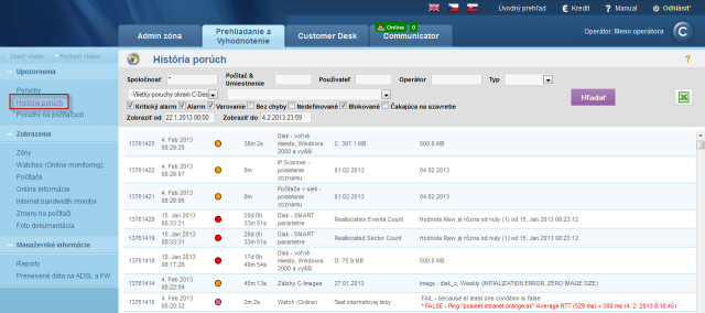 View of already removed errors on the section History of errors