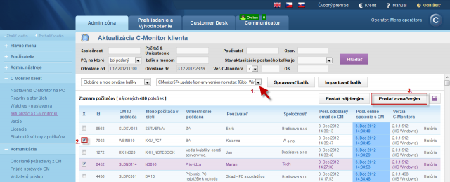 Distribution of the update package of C-Monitor Windows client to selected devices