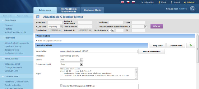 Successful import of the update package to CM portal