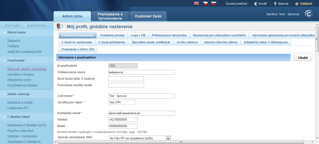 View of maintainer's profile settings and global settings