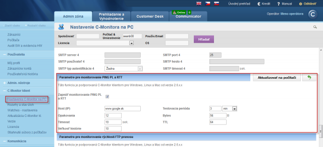 Setup and adjustment of Ping PL,RTT  for more PC at once