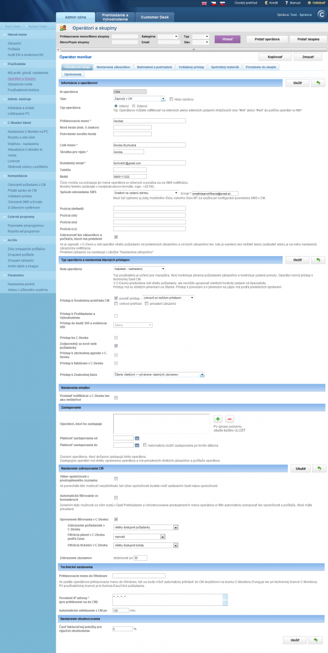 Tab General information in an operator profile