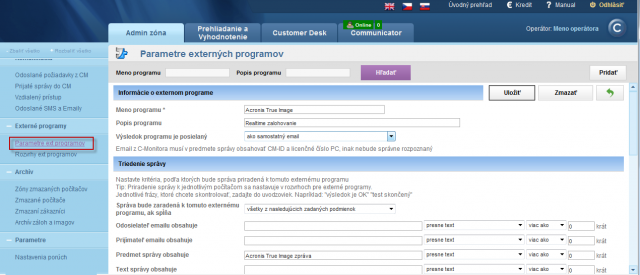Detail of settings of parameters for evaluation of a concrete external program