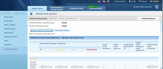 Example of setting the parameter for evaluation of errors at an incorrect backup (C-Backup) with interval up to 6 days