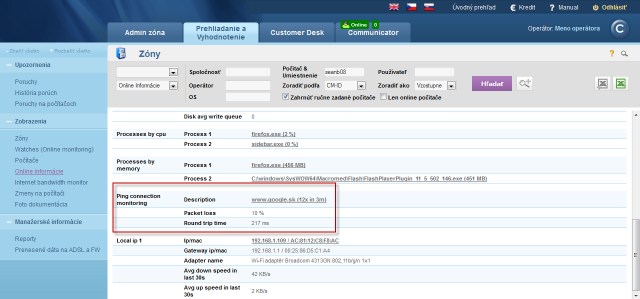 View of Ping PL,RTT through Online information