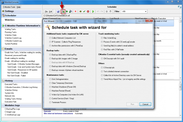 Addition of a new scheduled task by using the wizard