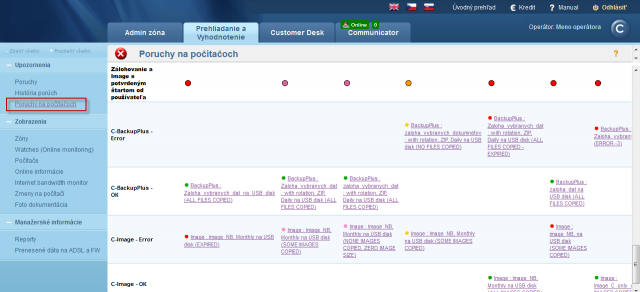 An example of view of backup errors
