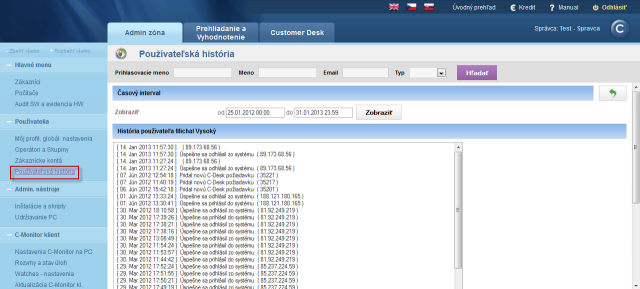 Logs from an account's activity
