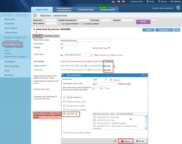Setup of sending SMS from Watches via CM Portal 