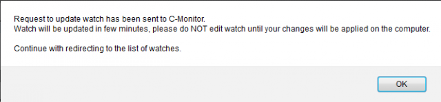 Image: Information after sending the watch to C-Monitor