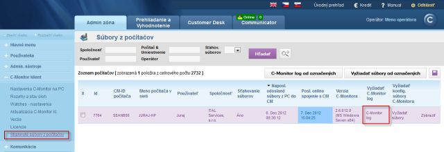 Access to displaying the C-Monitor Log via CM portal