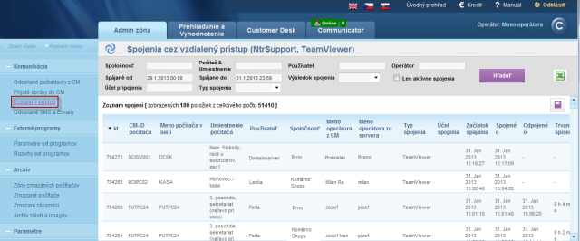 View of logs of all remote accesses from CM