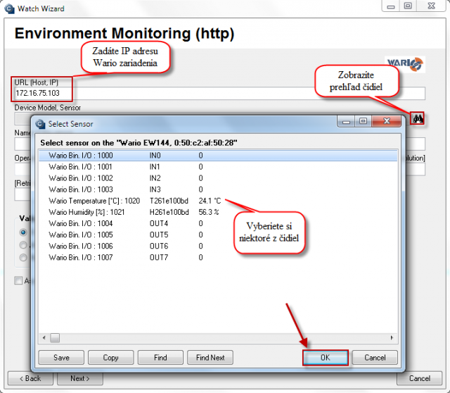 Setup of sensors and conditions for evaluating data from the sensors