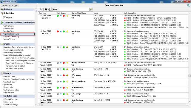View of the current log from watches