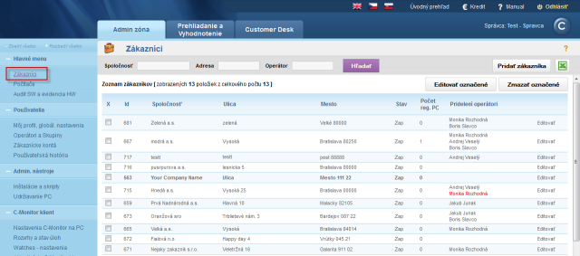 View of list of customer with assigned operators and number of PC registered on CM portal 
